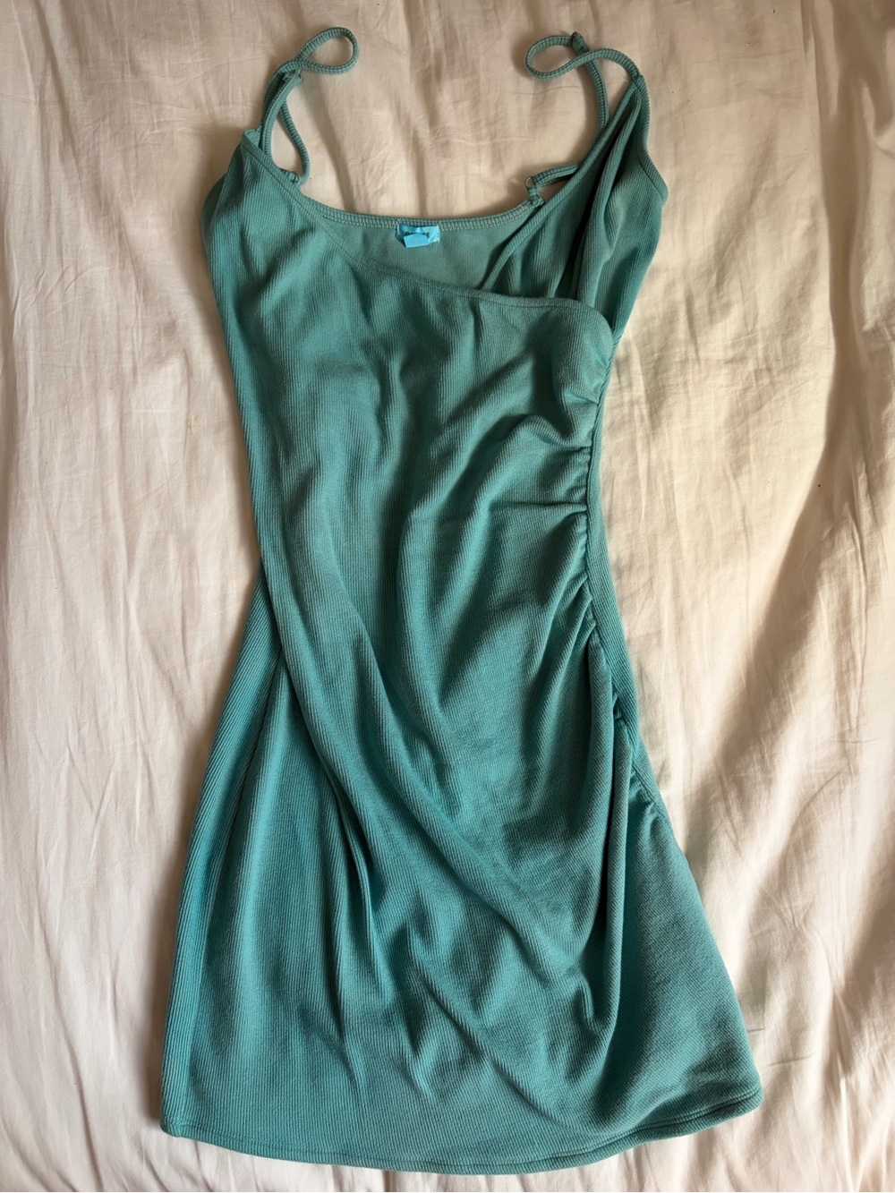 Garage Teal Mini Slip Dress with Spaghetti Straps